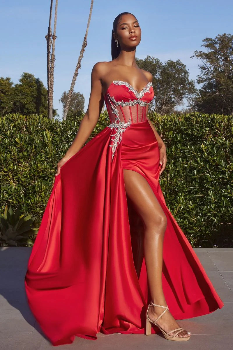The Chanel Beaded Satin Fitted Gown with Embellishment