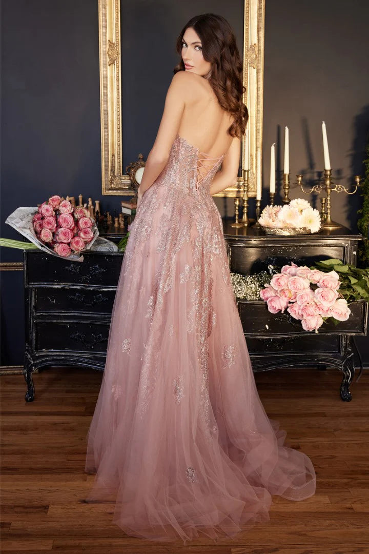 The Mirabella Glitter Applique Strapless Tulle Gown