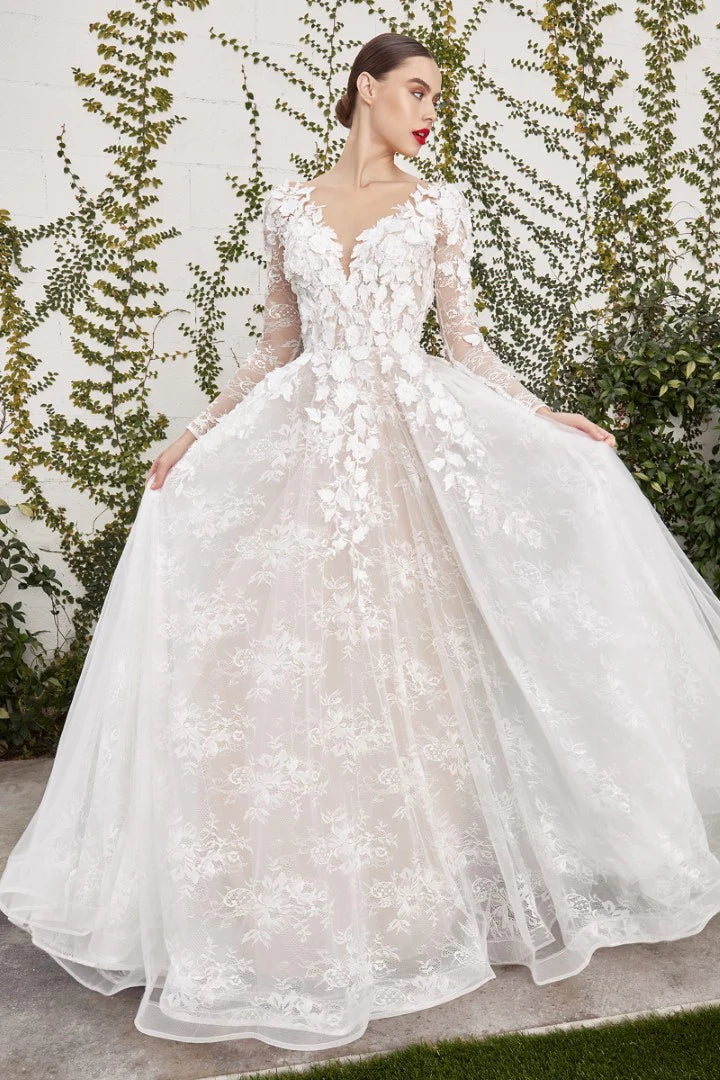 The Madison 3D floral white long sleeve Gown