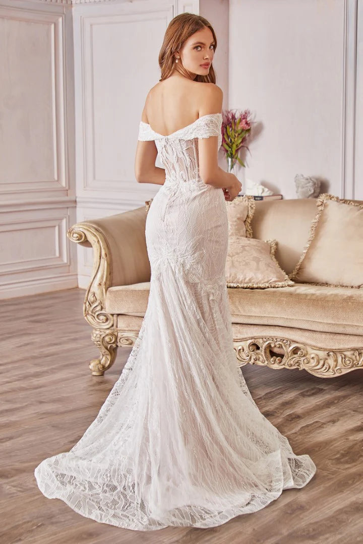 The Jolie White long off the shoulder lace mermaid Gown