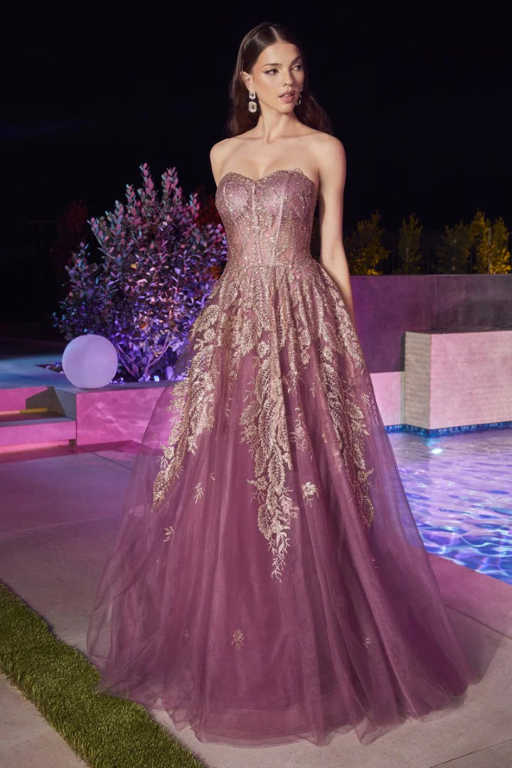The Mirabella Glitter Applique Strapless Tulle Gown