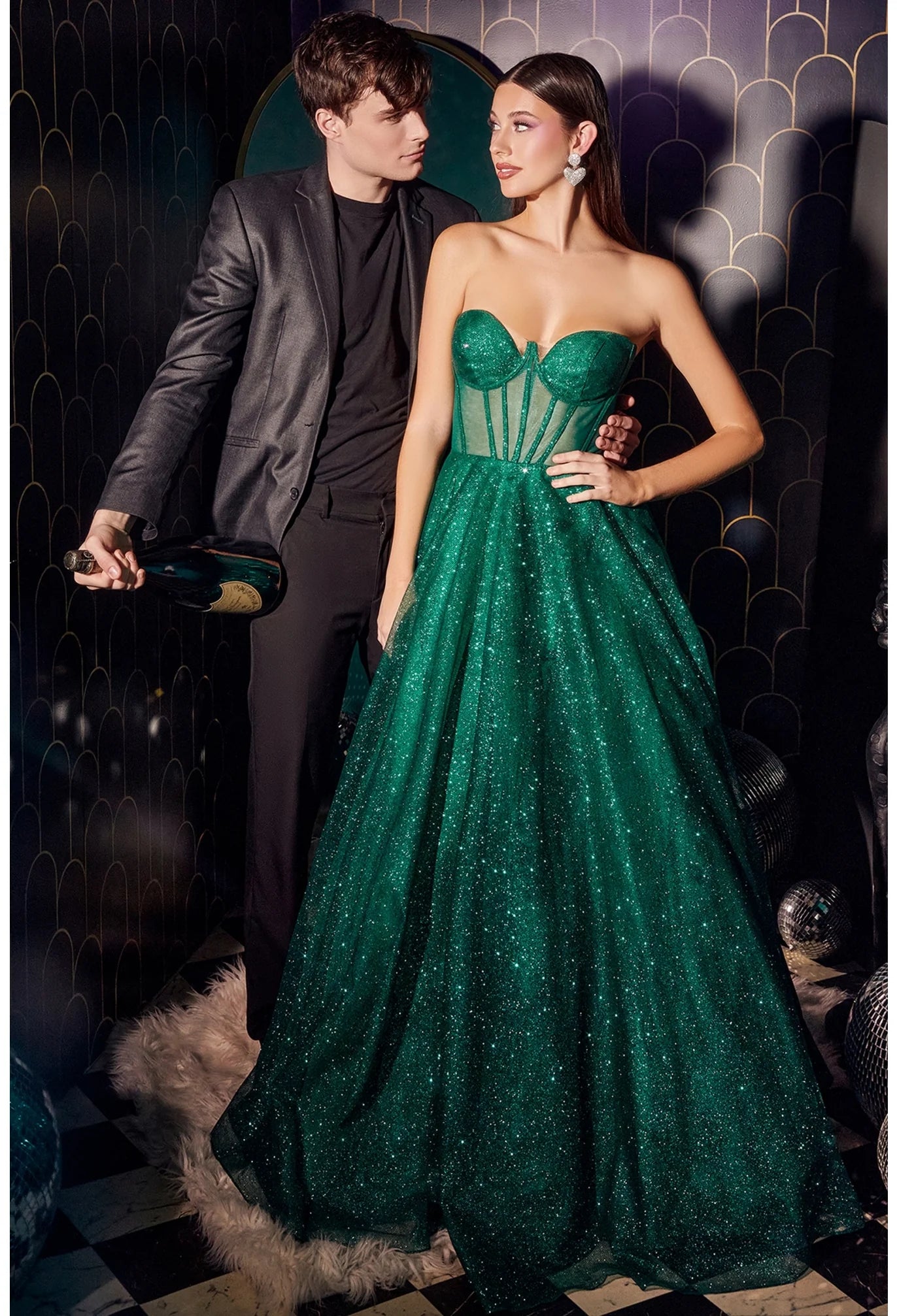 The Ruth Glitter Strapless Sheer Corset Gown