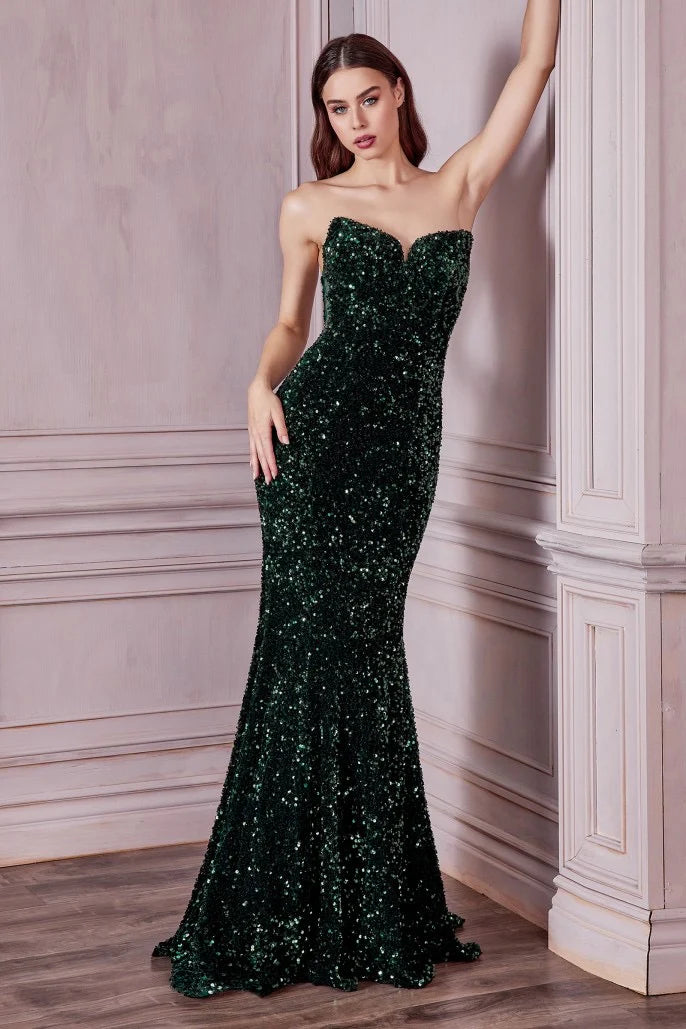 The Megara Fitted Strapless Sequin Gown