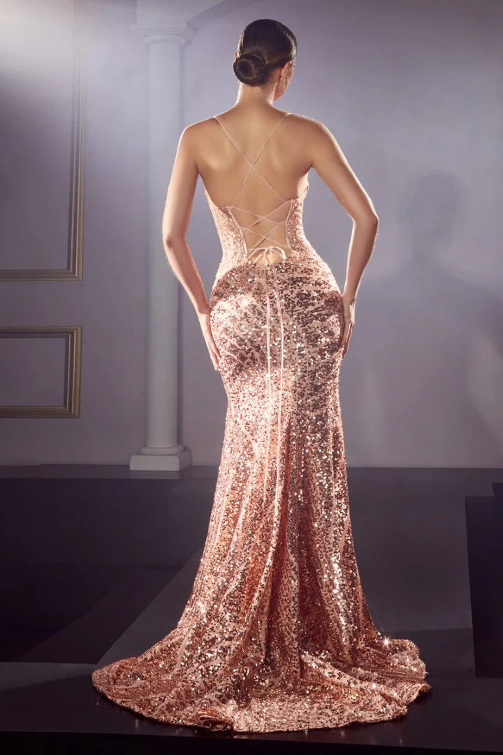 The Clara Fitted Long Sequin Print Gown