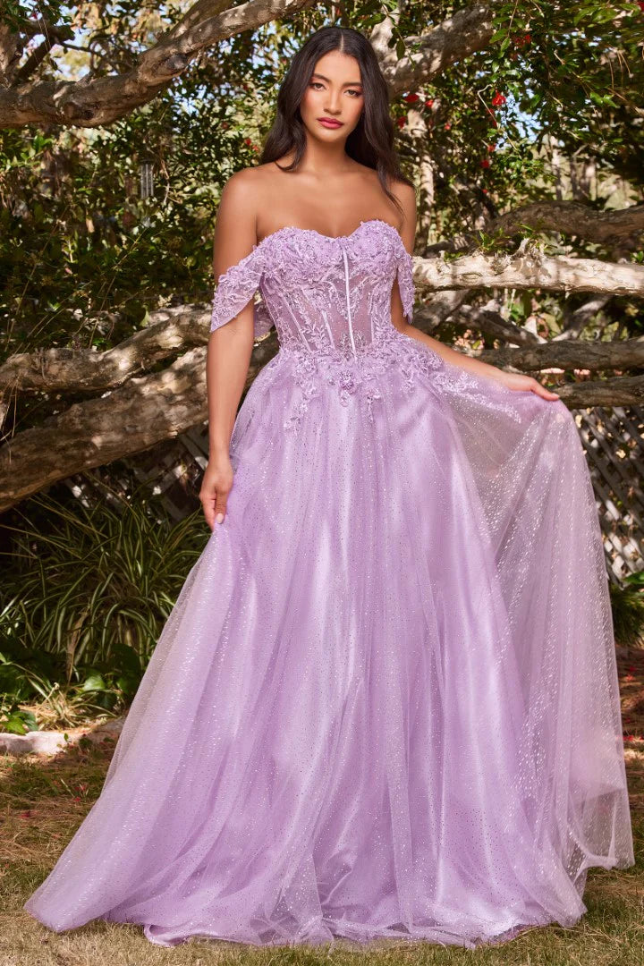 The Emerald Applique Off Shoulder Tulle Gown