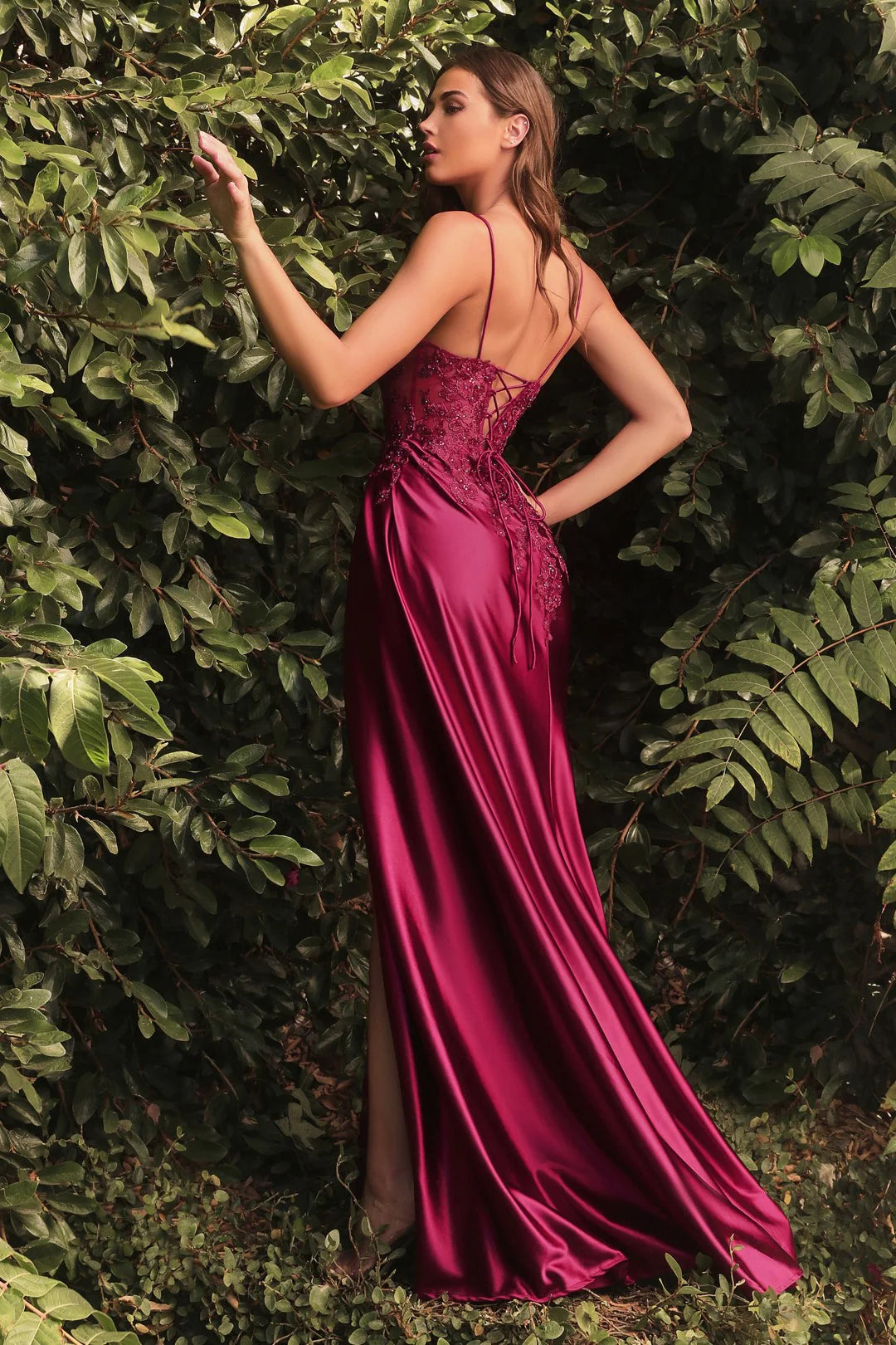 The Zarita Lace Applique Satin Gown