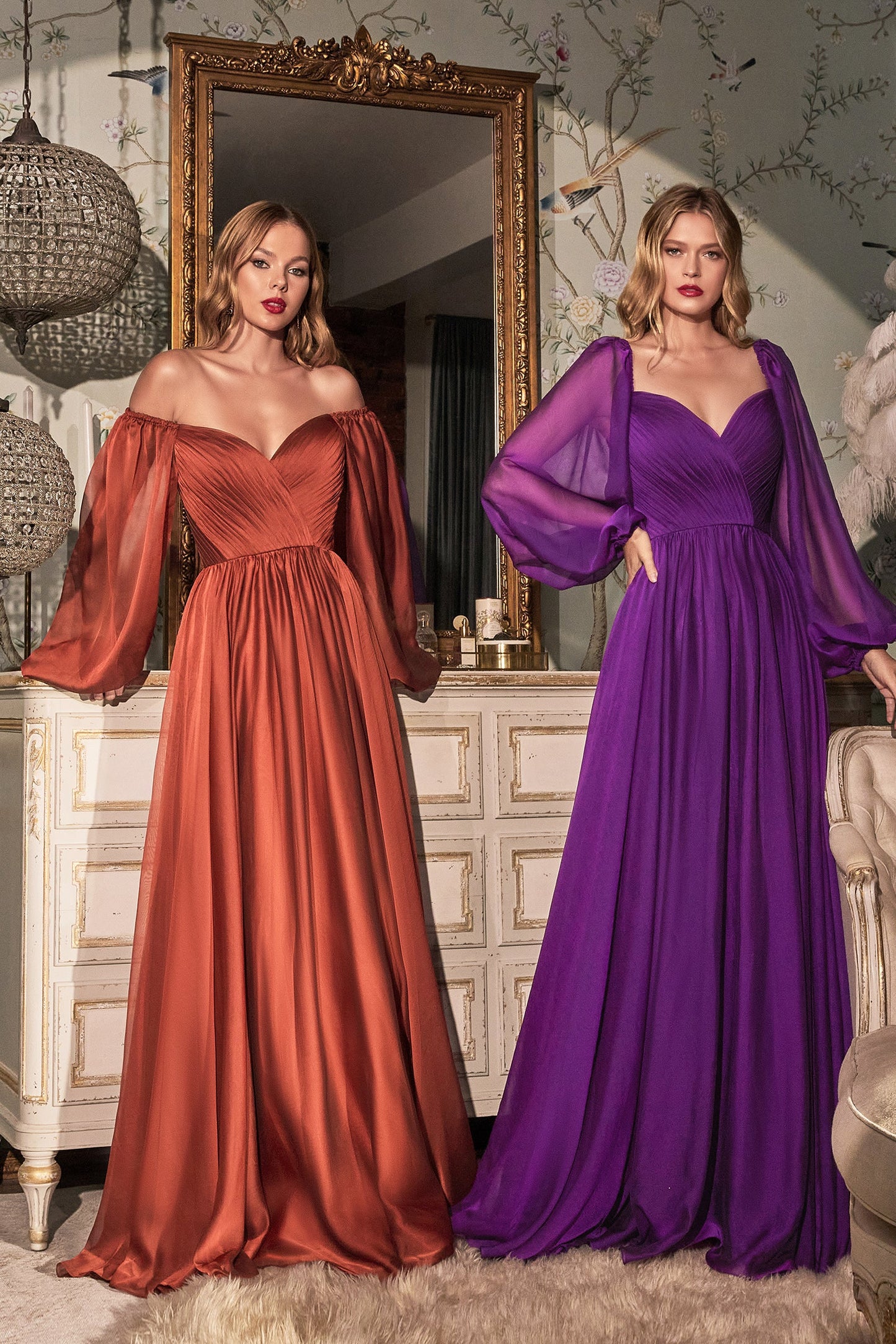 The Victoria Long Sleeve Chiffon Gown