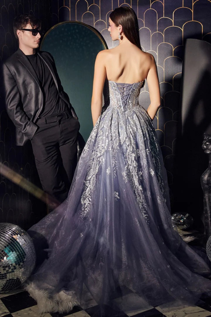 The Mirabella Glitter Applique Strapless Tulle Gown
