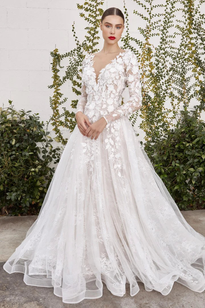 The Madison 3D floral white long sleeve Gown