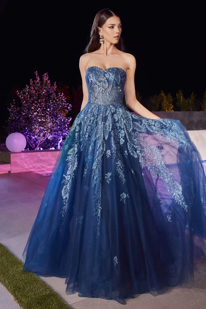 The Mirabella Glitter Applique Strapless Tulle Gown