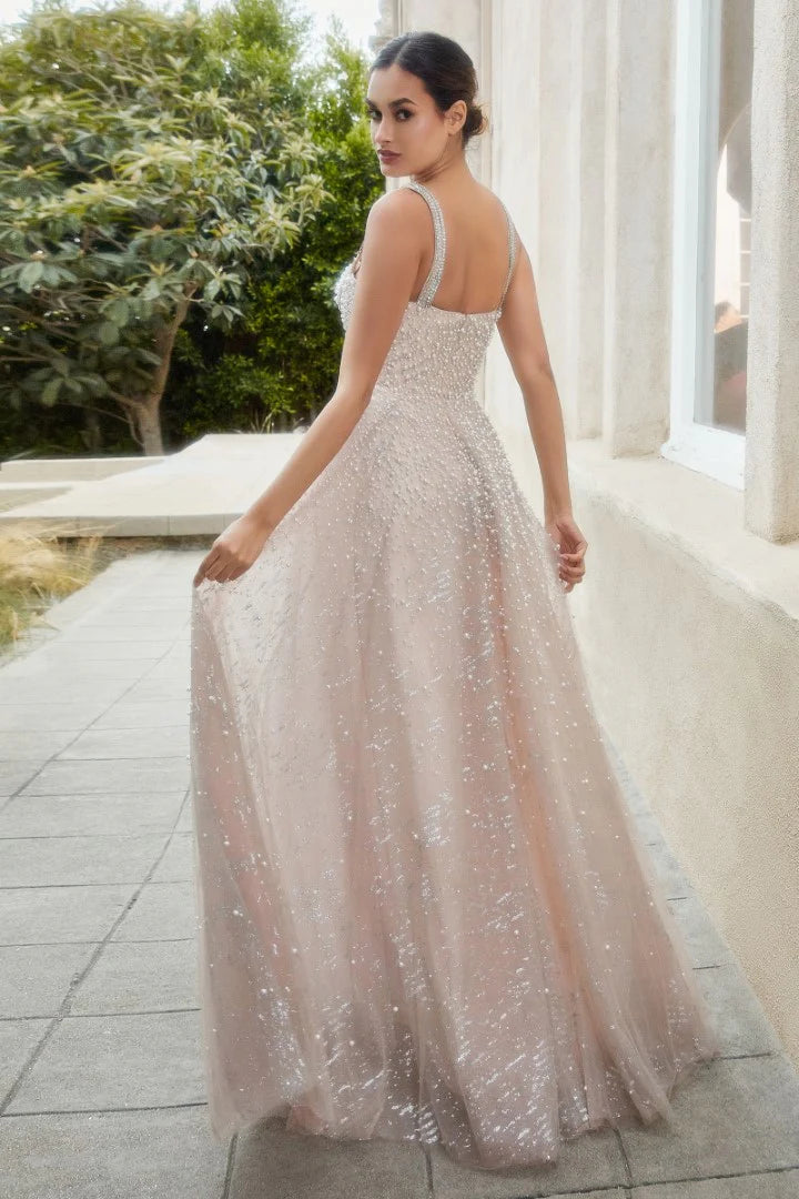 The Lily Pearl Beaded Long Off shoulder Gown with Fitted Mermaid Skirt