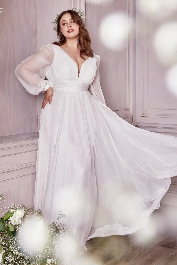 The Layla White Long Sleeve Chiffon Gown