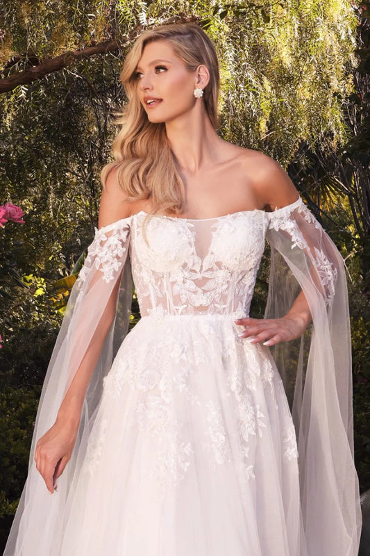The Kinsley Floral Embroidered Long Cape Gown with A-line Skirt