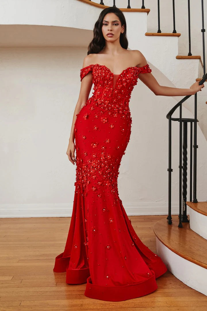 The Celeste 3D Floral Off Shoulder Mermaid Gown