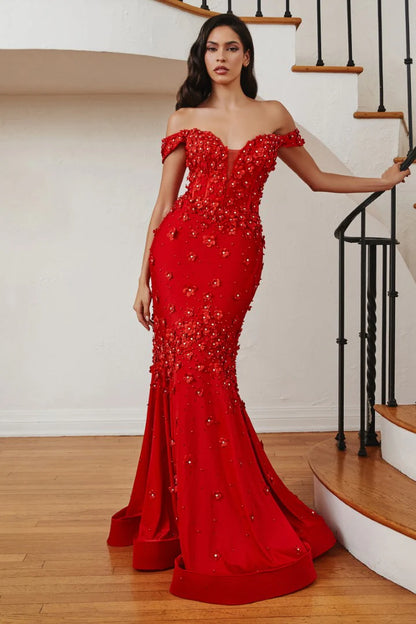 The Celeste 3D Floral Off Shoulder Mermaid Gown
