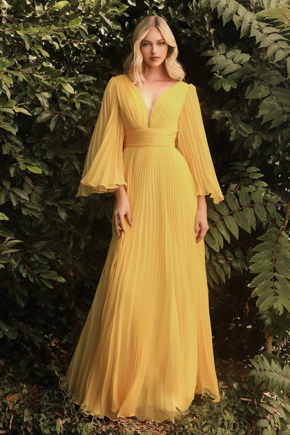The Andréa Pleated Belle Sleeve Gown