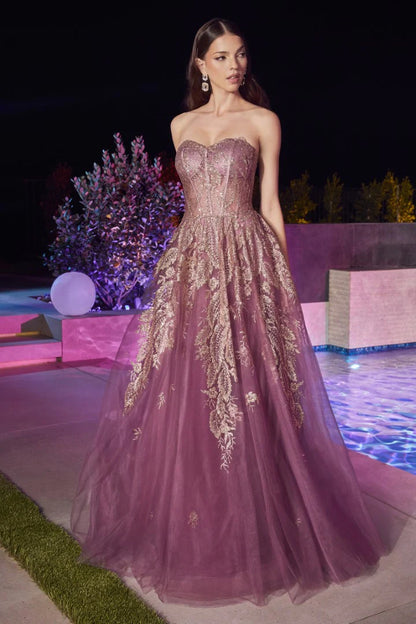 The Mirabella Glitter Applique Strapless Tulle Gown