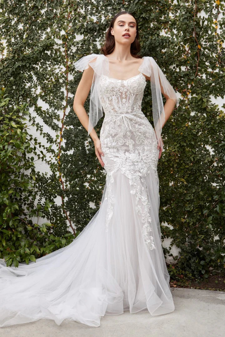 The Violet White Long Sleeveless Lace Appliqué Dress with Fitted Skirt