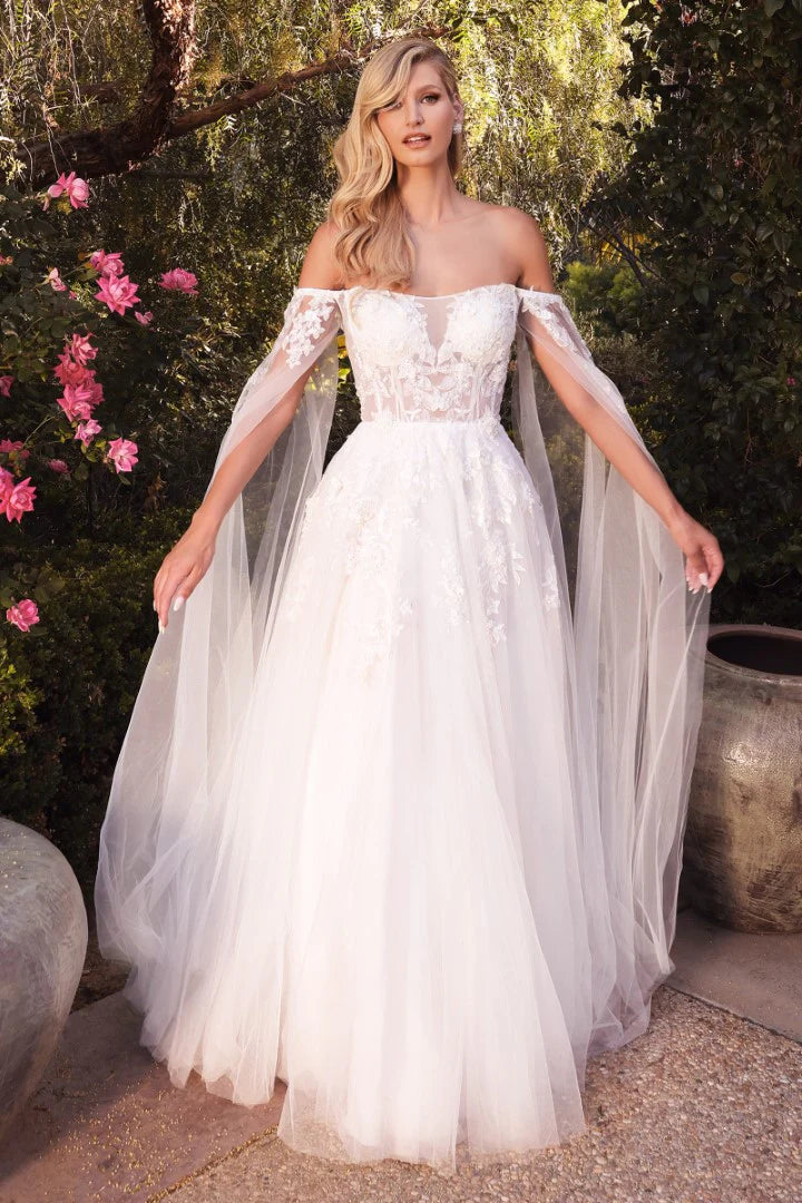 The Kinsley Floral Embroidered Long Cape Gown with A-line Skirt