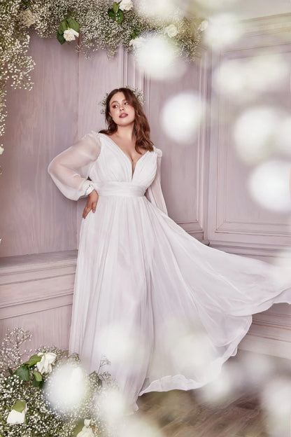 The Layla White Long Sleeve Chiffon Gown