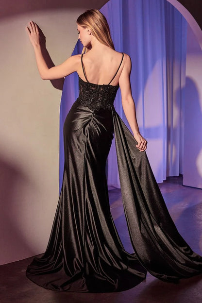 The Alena Satin Pleated Fitted Gown