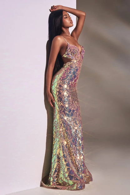 The Evianna Fitted Long Iridescent Sequin Gown