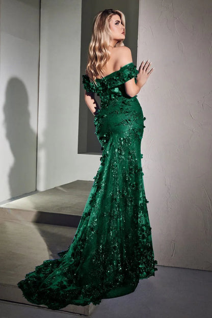 The Antoinette 3D Floral Fitted Off Shoulder Gown