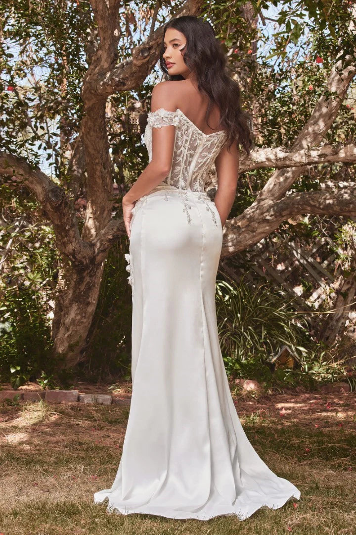 The Chloe White Fitted 3D Floral Gown