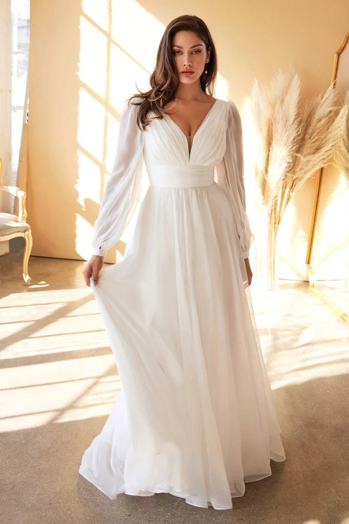The Layla White Long Sleeve Chiffon Gown