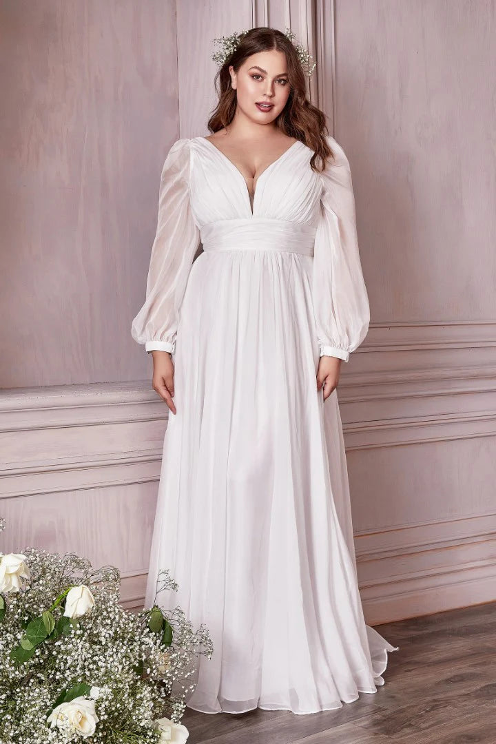 The Layla White Long Sleeve Chiffon Gown
