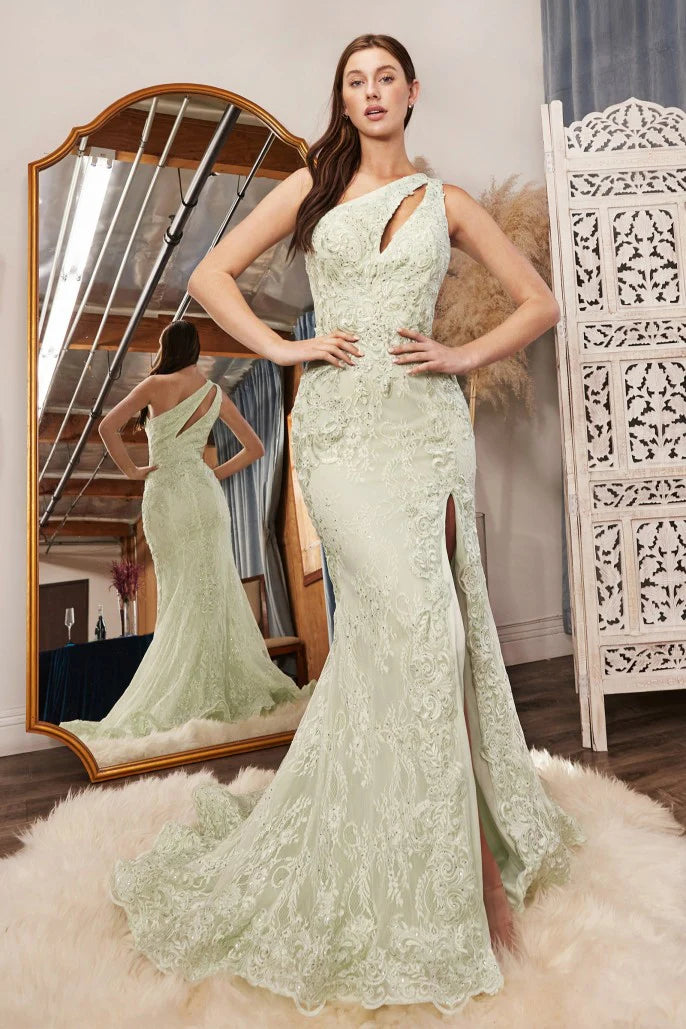 The Calypso One Shoulder Lace Gown