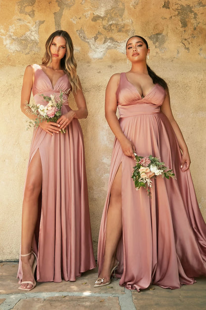 The Caroline Satin A-line Gown with Leg Slit