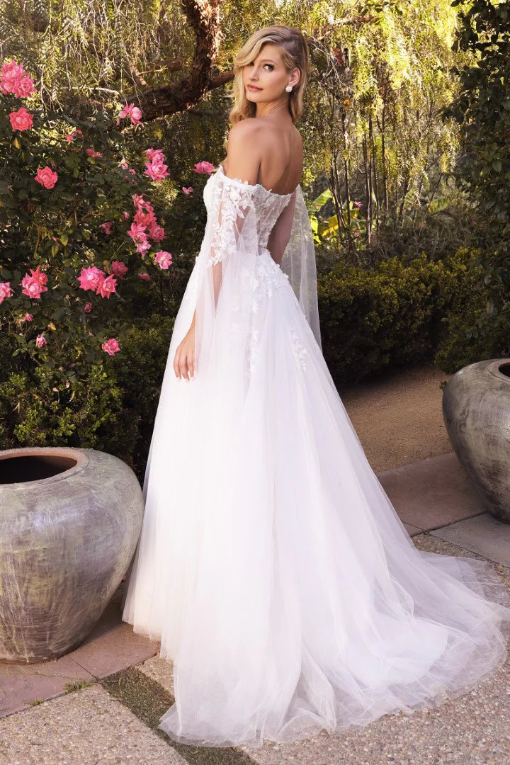 The Kinsley Floral Embroidered Long Cape Gown with A-line Skirt