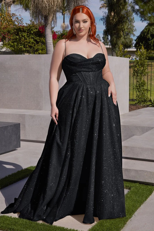 The Amelia Plus Size Glitter Cowl A-line Gown
