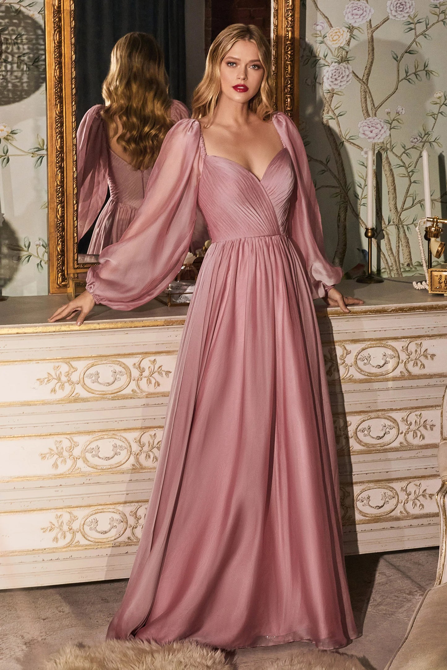 The Victoria Long Sleeve Chiffon Gown