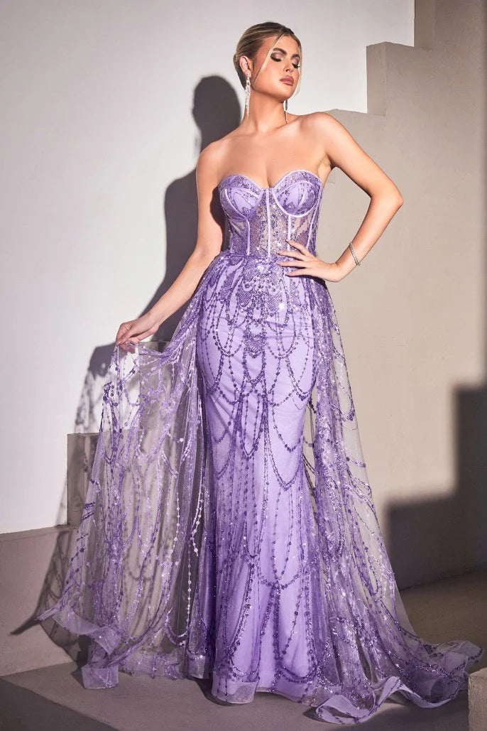 The Jaylani Glitter Fitted Strapless Overskirt Gown