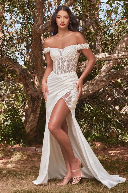 The Chloe White Fitted 3D Floral Gown