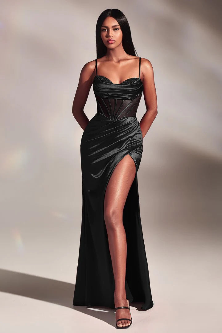 The Fiorella Beaded Fitted Corset Satin Gown