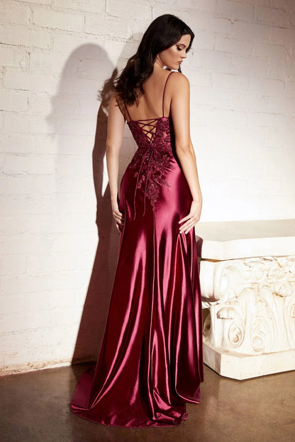 The Zarita Lace Applique Satin Gown