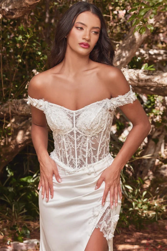 The Chloe White Fitted 3D Floral Gown